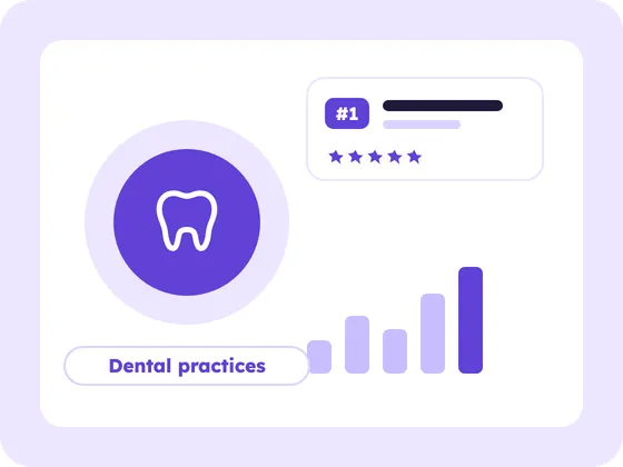 Illustration for Dental practices: a dental practices icon, a number one ranking card and a growing chart