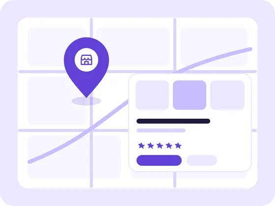 Illustration of a Google Maps pin and a business profile card for Google Business Profile