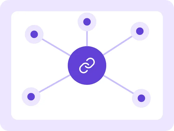 Illustration of linked websites around a central link icon, for Links and citations
