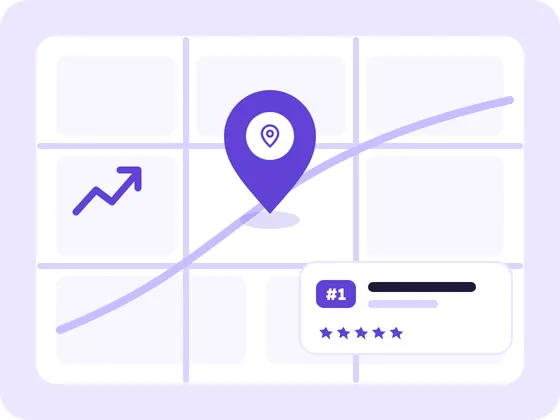 Illustration of a map pin and a number one ranking card for Local SEO