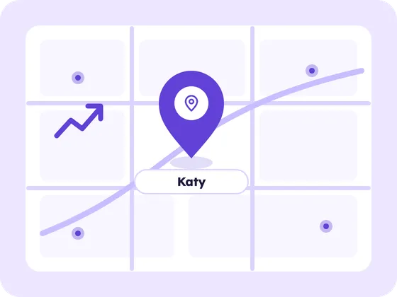 Illustration of a map with a pin for Katy, TX
