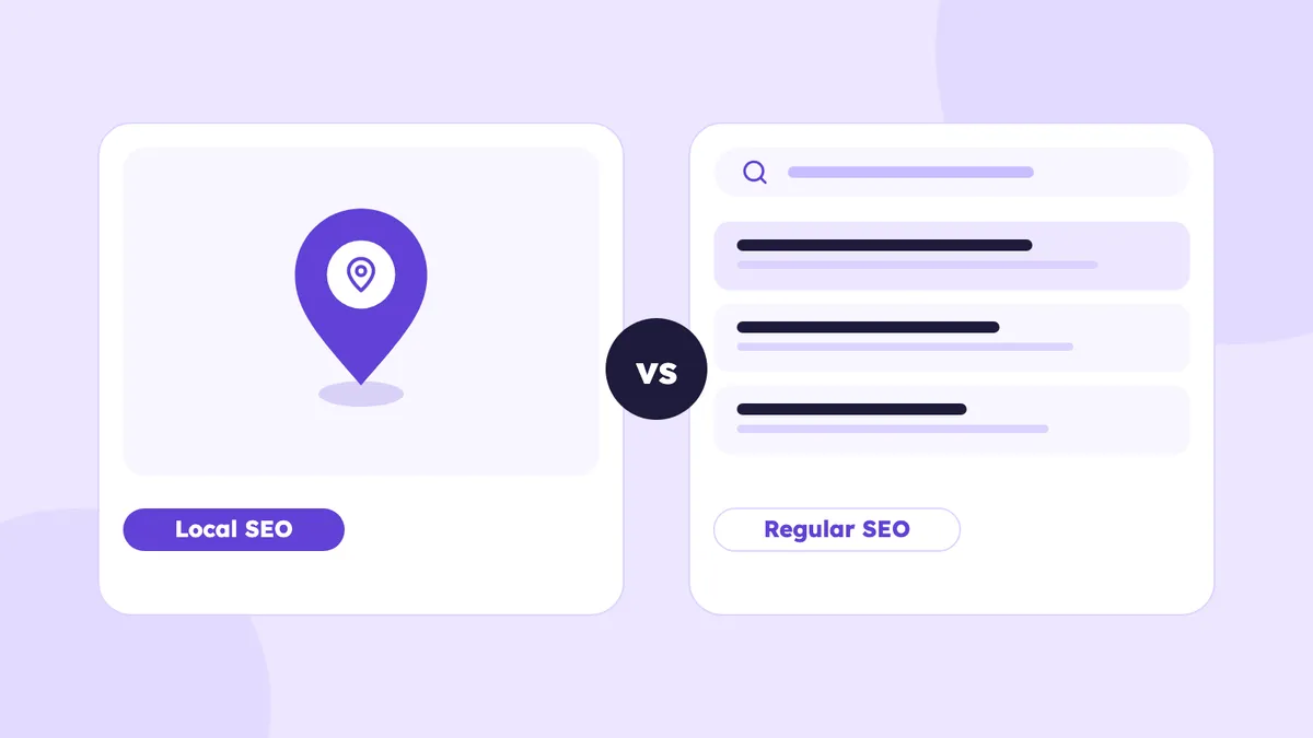 A map pin card next to a search results card with a versus label