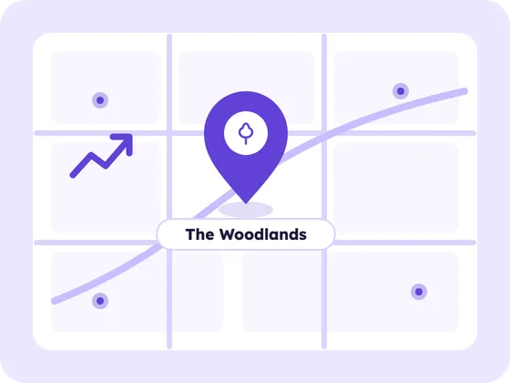 Illustration of a map with a pin for The Woodlands, TX