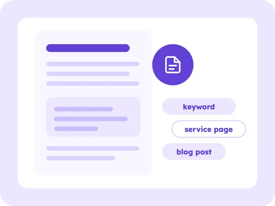 Illustration of a web page with keyword labels, for SEO content and keywords