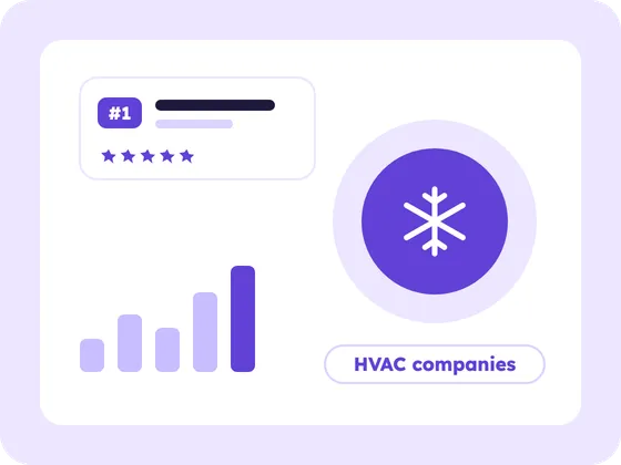 Illustration for HVAC companies: a hvac companies icon, a number one ranking card and a growing chart