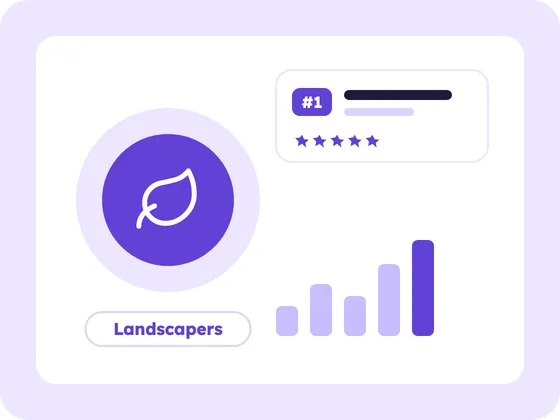 Illustration for Landscapers: a landscapers icon, a number one ranking card and a growing chart