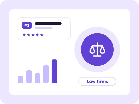 Illustration for Law firms: a law firms icon, a number one ranking card and a growing chart