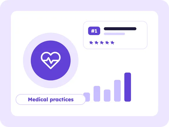 Illustration for Medical practices: a medical practices icon, a number one ranking card and a growing chart