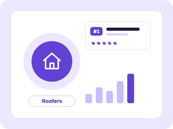 Illustration for Roofers: a roofers icon, a number one ranking card and a growing chart