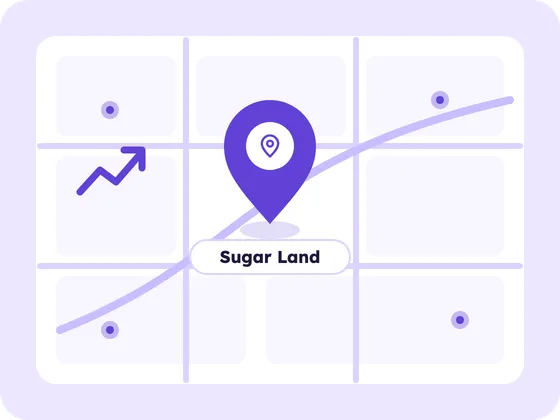 Illustration of a map with a pin for Sugar Land, TX