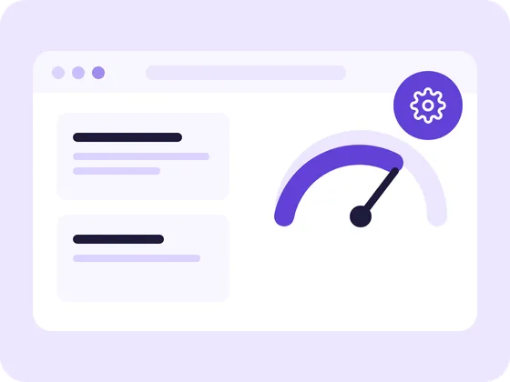 Illustration of a website with a speed gauge and a gear, for Technical SEO
